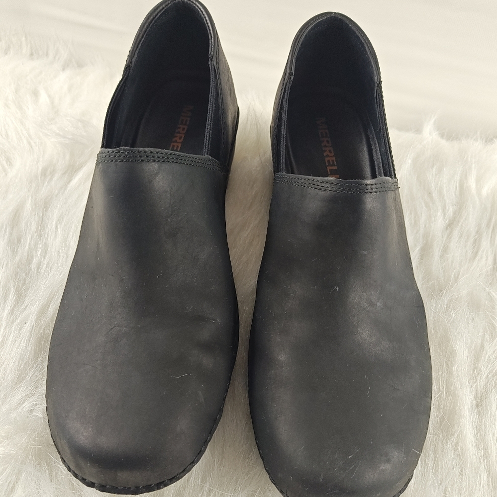 Merrell Emma Black Nubuck Leather Slip on Clogs sz 9
